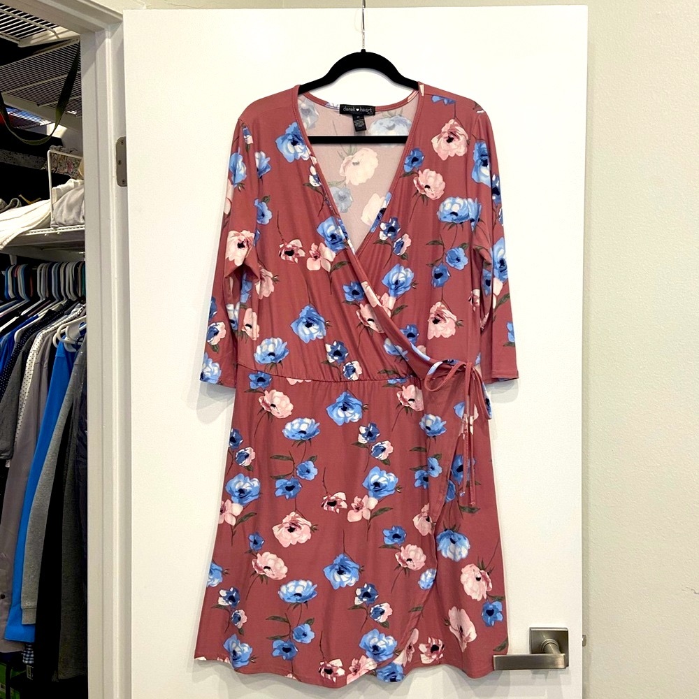 Pink Floral Faux Wrap Dress - 1X - NEW!